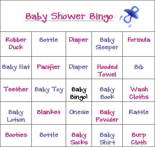 bingo baby shower games