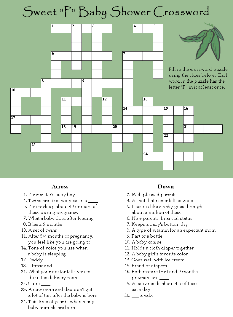 free baby shower crossword