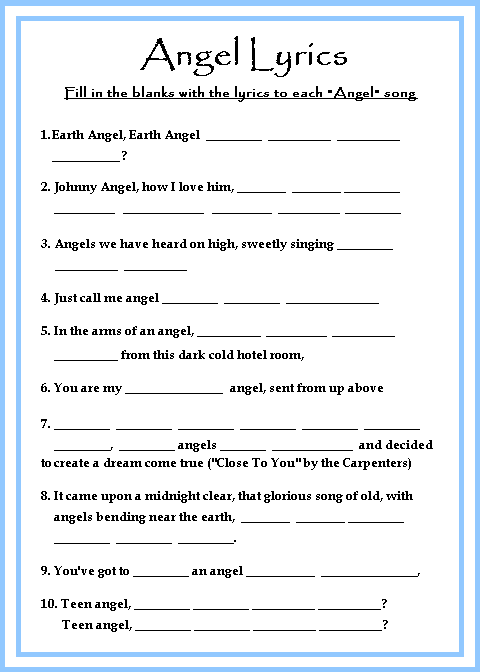 Blue angel lyrics game card