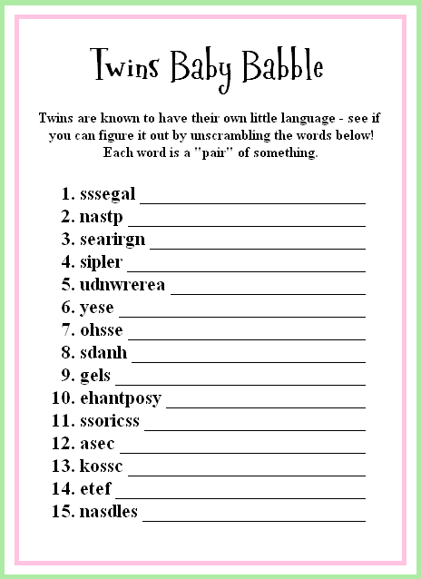 twin baby shower game