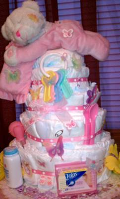 4 Tier pink diaper cake