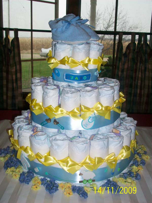 Yellow and Blue Diaper Cake