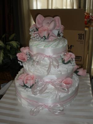 Simple, elegant baby girl diaper cake