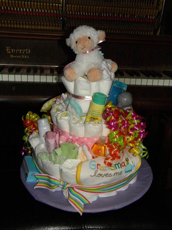 Bright & Cheerful Lamb Diaper Cake