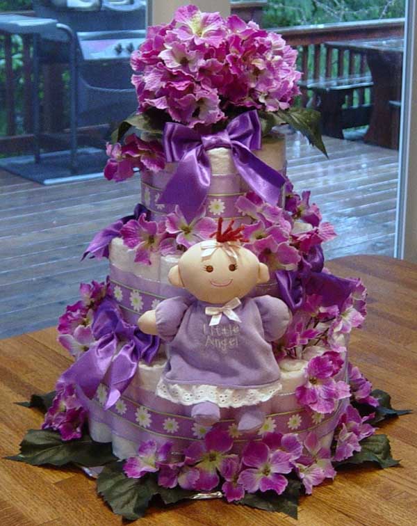 Purple diaper cake