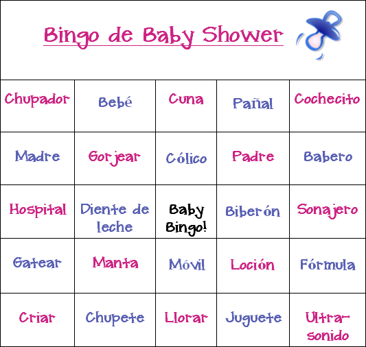 Juegos de baby shower bingo