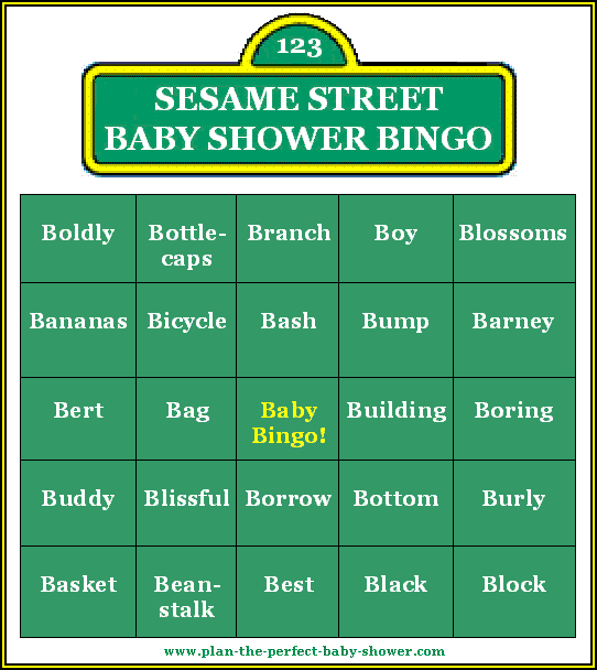Sesame Street Baby Shower Bingo Cards