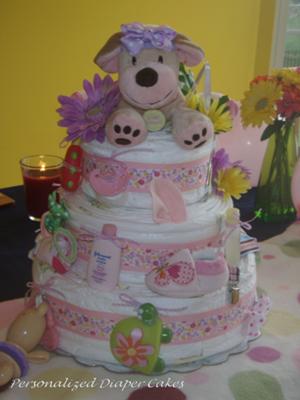 Three Tier Dog Diaper Cake  for a Little Girl