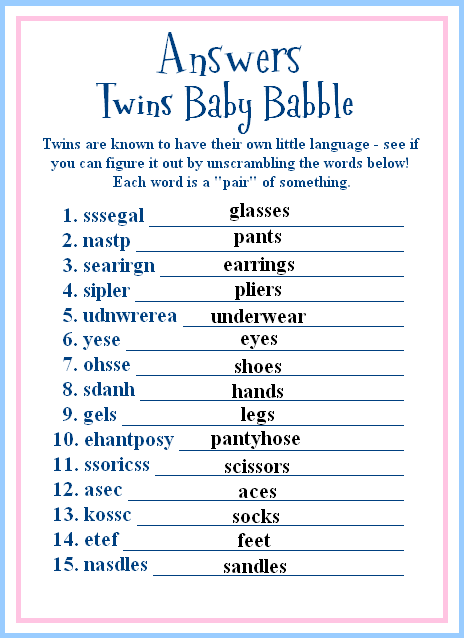 twins baby shower game ideas