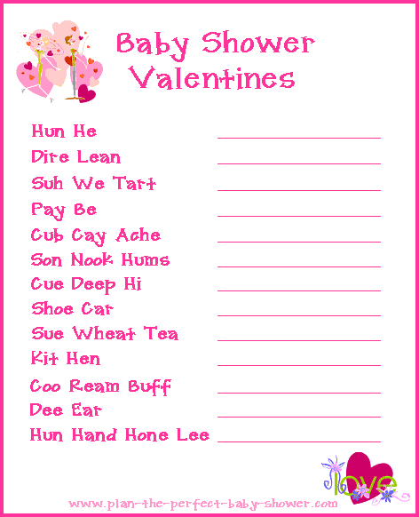 Baby Shower Valentines Game Baby Shower Valentines Game