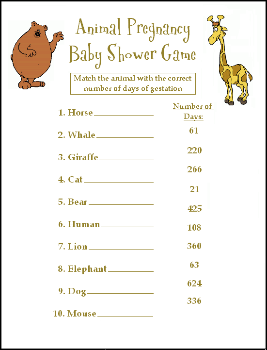 free animal baby shower game