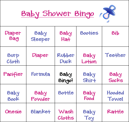 baby shower bingo