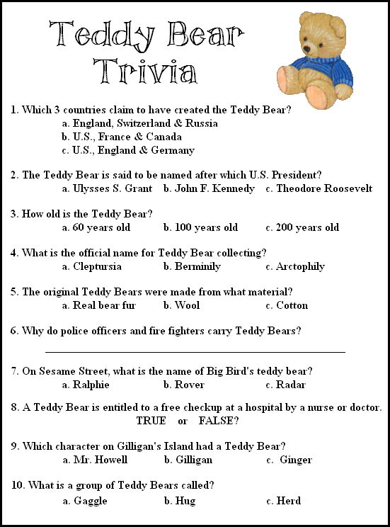 Teddy Bear Trivia Game