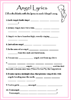 Angel Lyrics baby shower game