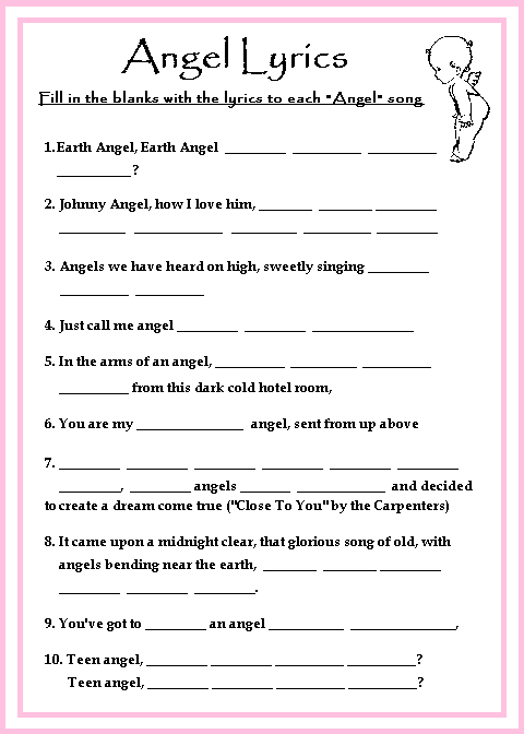 Pink angel baby shower game