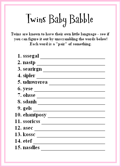baby shower game for twin baby girls
