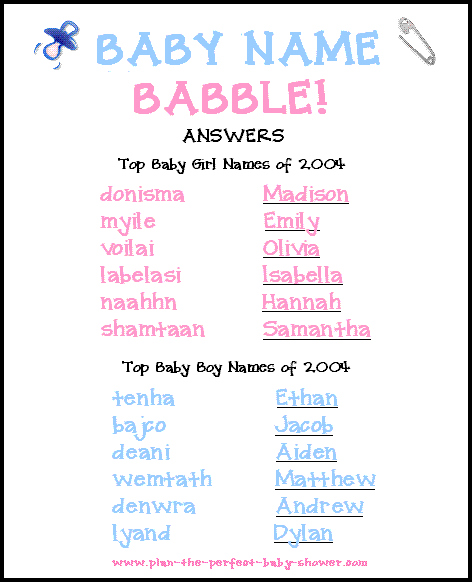 Baby Shower Word Scramble Game