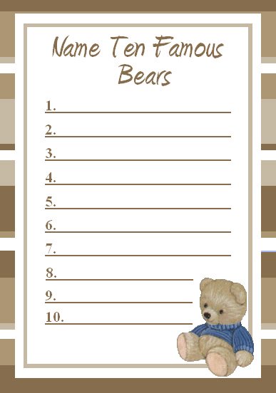 Famous Bears Name Game