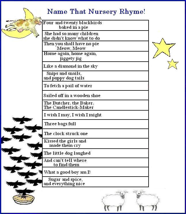 Free Printable Baby Shower Nursery Rhyme Games With Answer Key