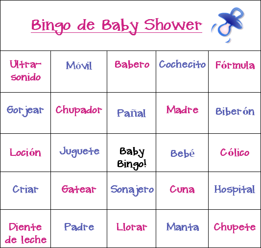 spanish baby shower bingo