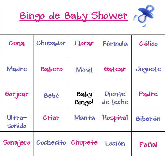 Tarjetas de baby shower bingo