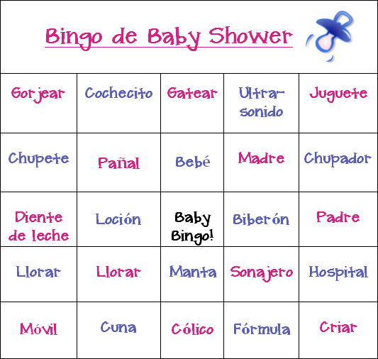 Baby Shower Bingo en Espanol Baby Shower Bingo en Espanol
