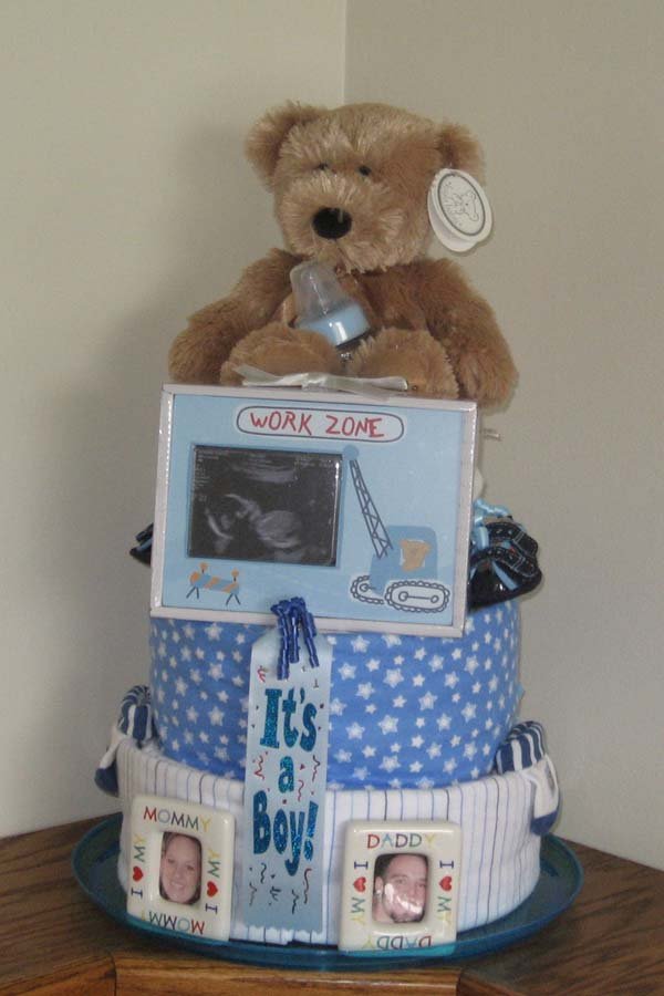 Brown teddy bear diaper cake